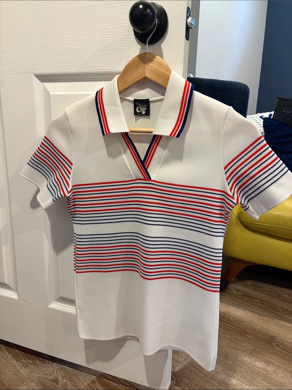 Vintage Cherokee White Polo with Red & Navy Stripe Detail